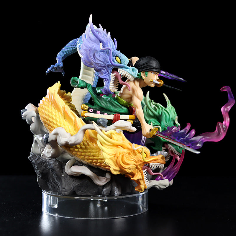 Zoro動作小雕像 - 18厘米,帶有三頭龍頭和動態劍,限量版 - 一件收藏品