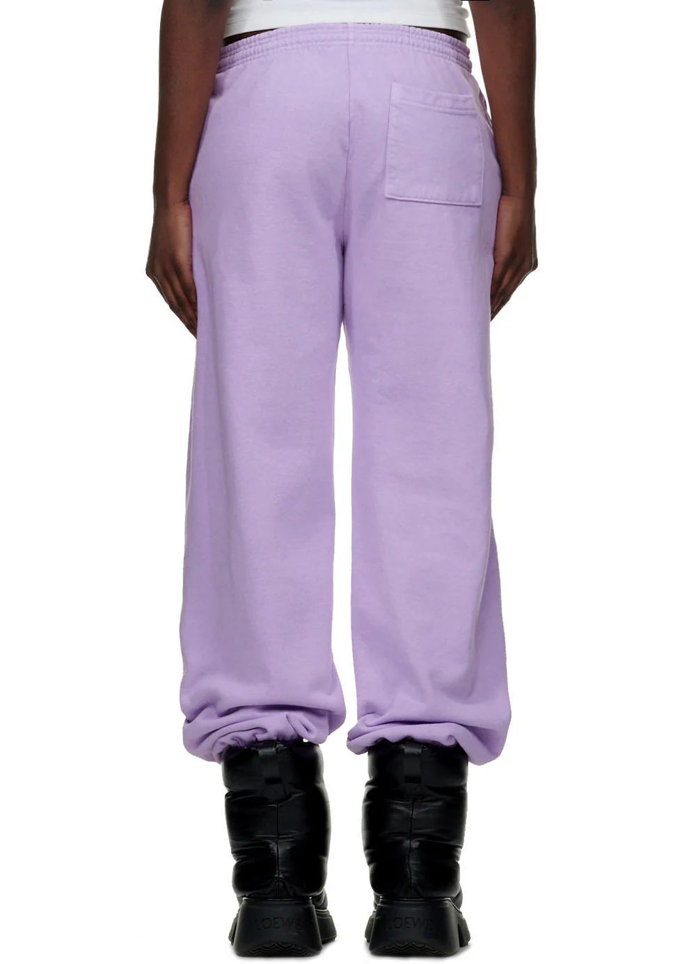 100% Cotton Sp5der Sweatpants – Unisex Lavender Jogger Pants with Vertical Logo and Star Details, Relaxed Fit