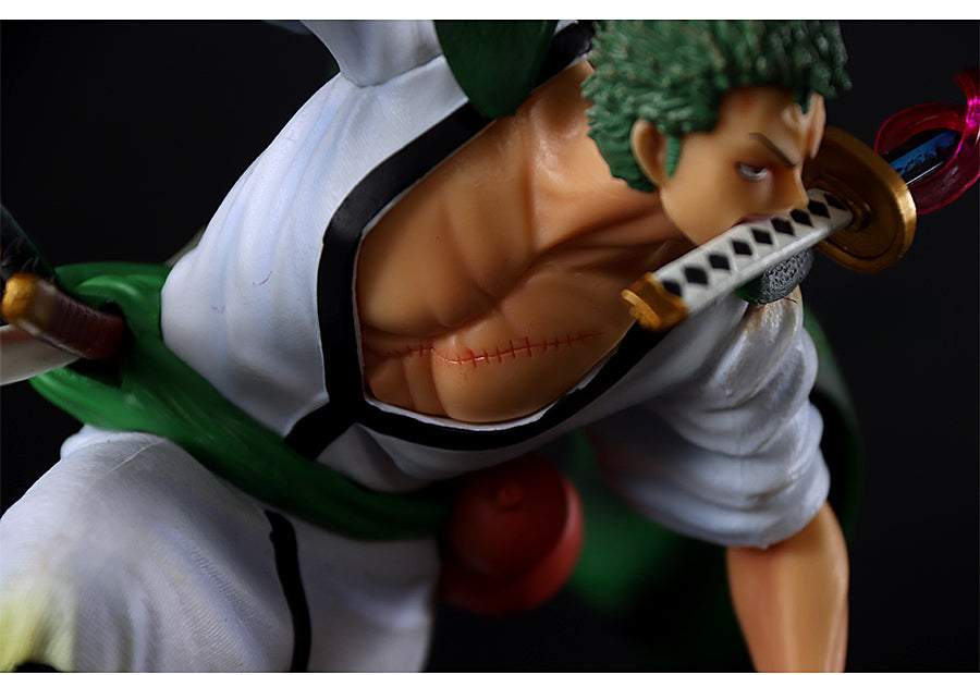 Estatueta de ação roronoa zoro - 31cm | Estátua colecionável em PVC de uma peça com espada e capa