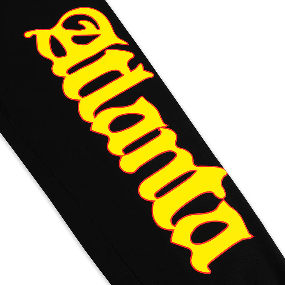 Sp5der Sweatpants – Unisex Black Cotton Sweatpants with Flame Side Logo and Star Print