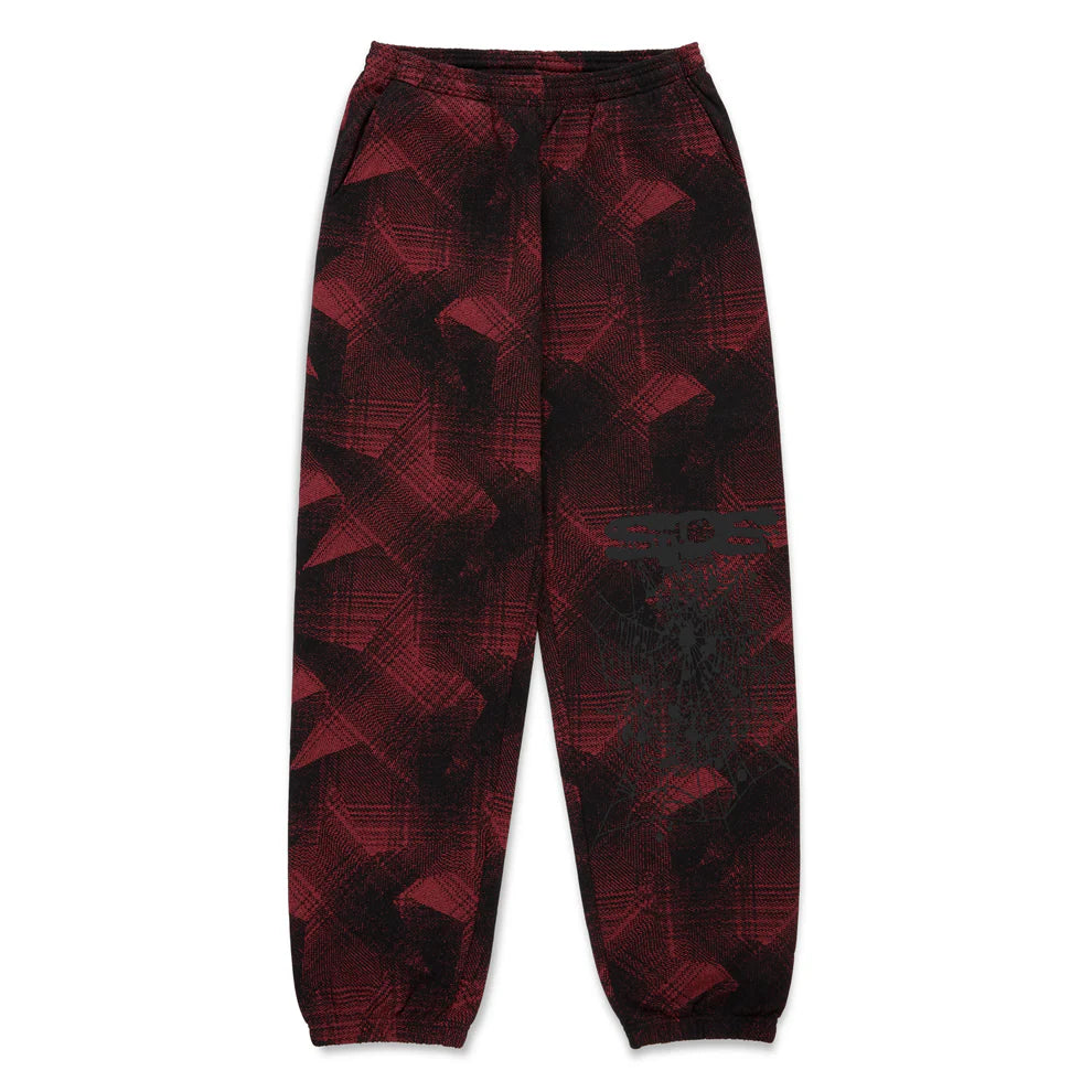 Sp5der Sweatpants – Unisex Red and Black Patterned Cotton Sweatpants with Graphic Detail