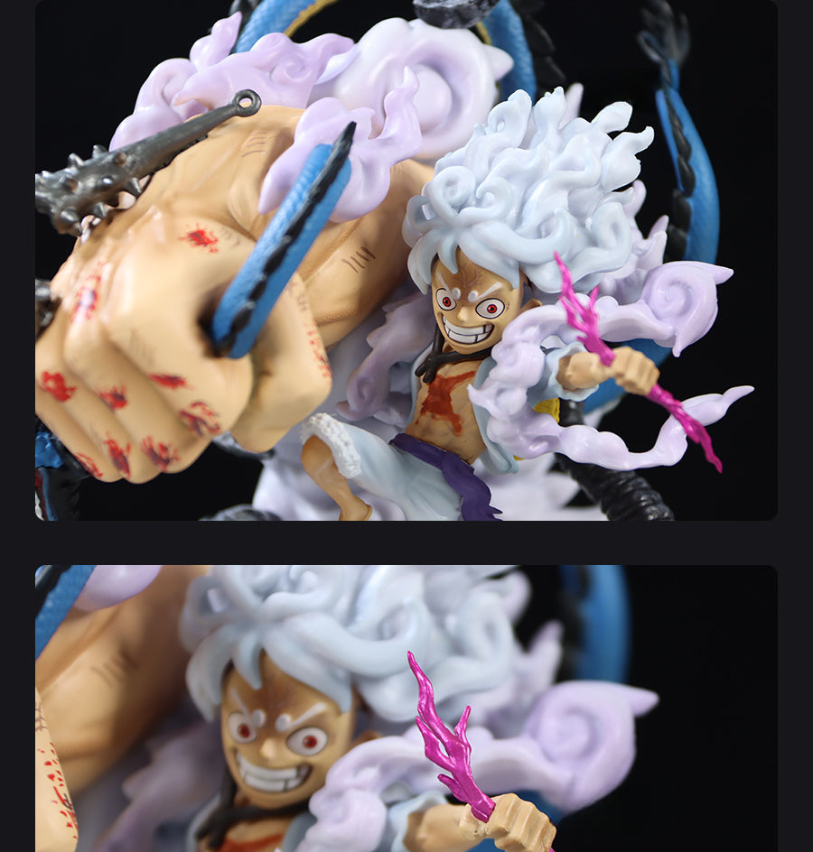 Luffy Gear 5動作小雕像 - 22厘米,帶覺醒的手,龍和煙霧效果,限量版 - 一件收藏品