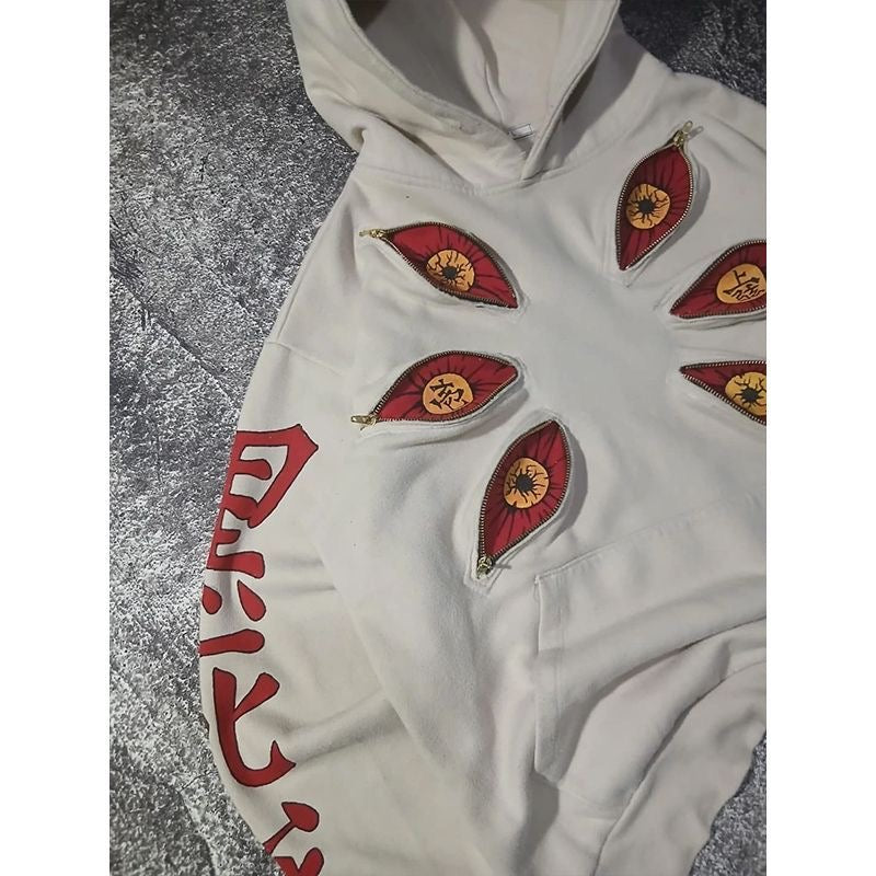 Six-Eyed Embroidered Pure Cotton Hoodie – Dark Eastern Aesthetic Streetwear
