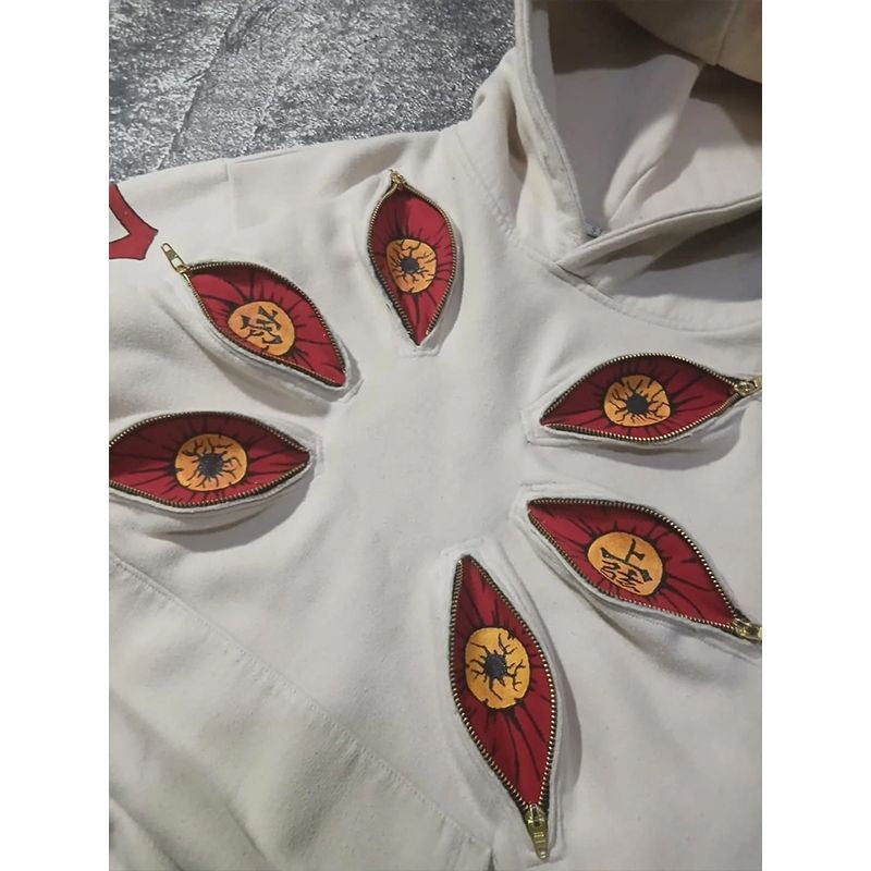 Six-Eyed Embroidered Pure Cotton Hoodie – Dark Eastern Aesthetic Streetwear