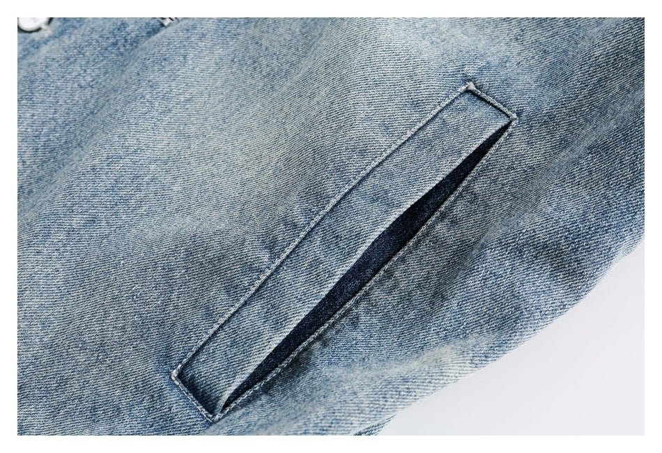 Light Blue Zipper Denim Chambray Jacket on Sale - Men&