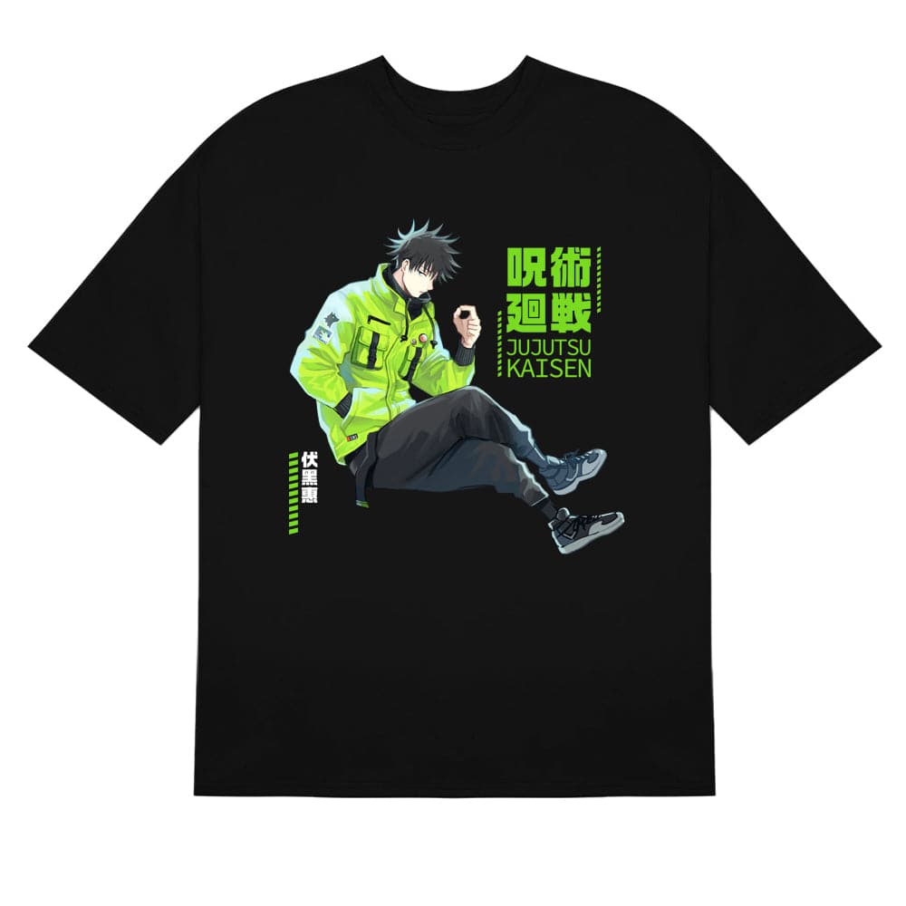Black S Jujutsu Kaisen Megumi Fushiguro Green Jacket T-Shirt Unique Anime Apparel
