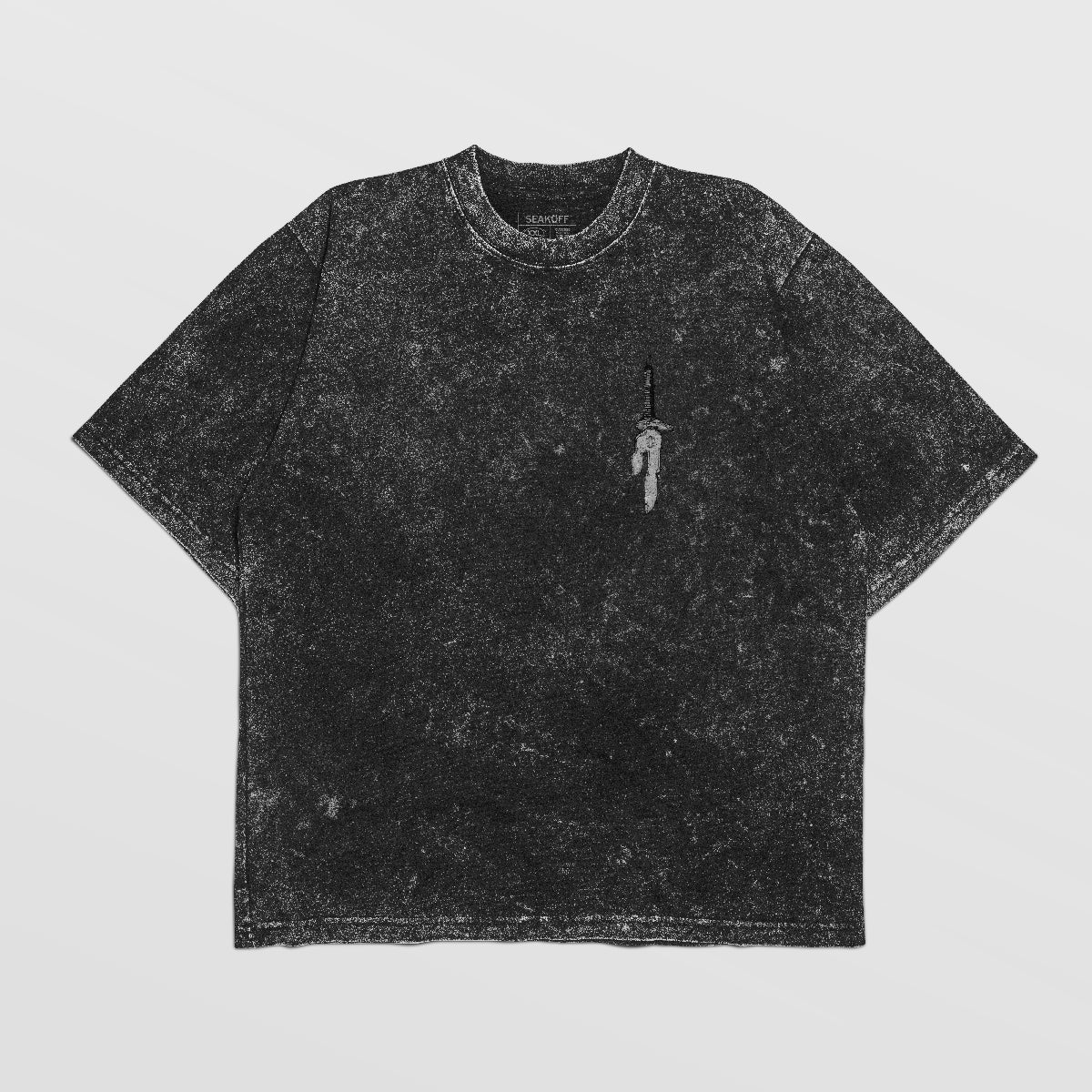 The Jujutsu Kaisen Toji Fushiguro "Reversal" Vintage Oversized T-Shirt in distressed black showcases a subtle, embroidered white astronaut on the left chest. It&