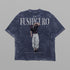 The distressed black Jujutsu Kaisen Toji Fushiguro vintage oversized T-shirt, from the Jujutsu Kaisen brand, features a graphic of a person in white pants and dark top lifting another on their shoulders, with "FUSHIGURO" printed boldly above the scene.