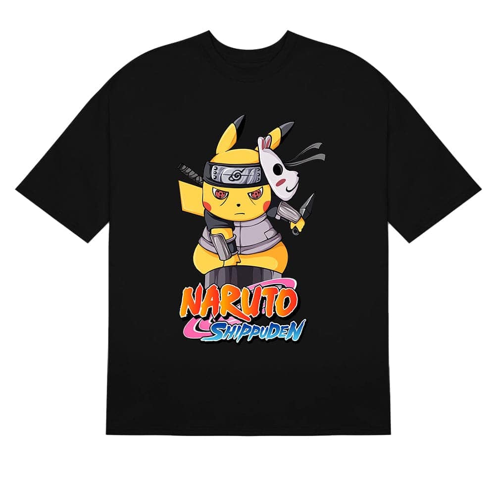 Naruto Shippuden Pikachu Anbu Crossover Graphic T - Shirt - Anime Mashup Apparel - Seakoff