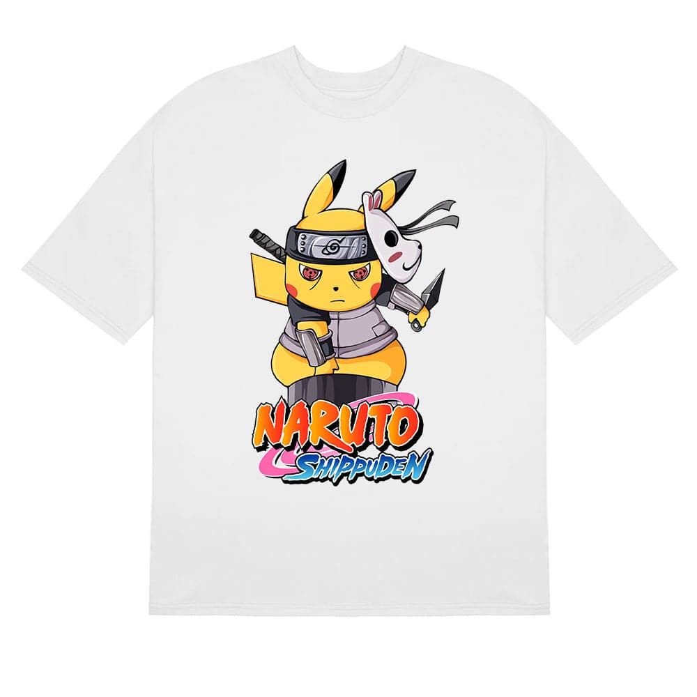 Naruto Shippuden Pikachu Anbu Crossover Graphic T - Shirt - Anime Mashup Apparel - Seakoff