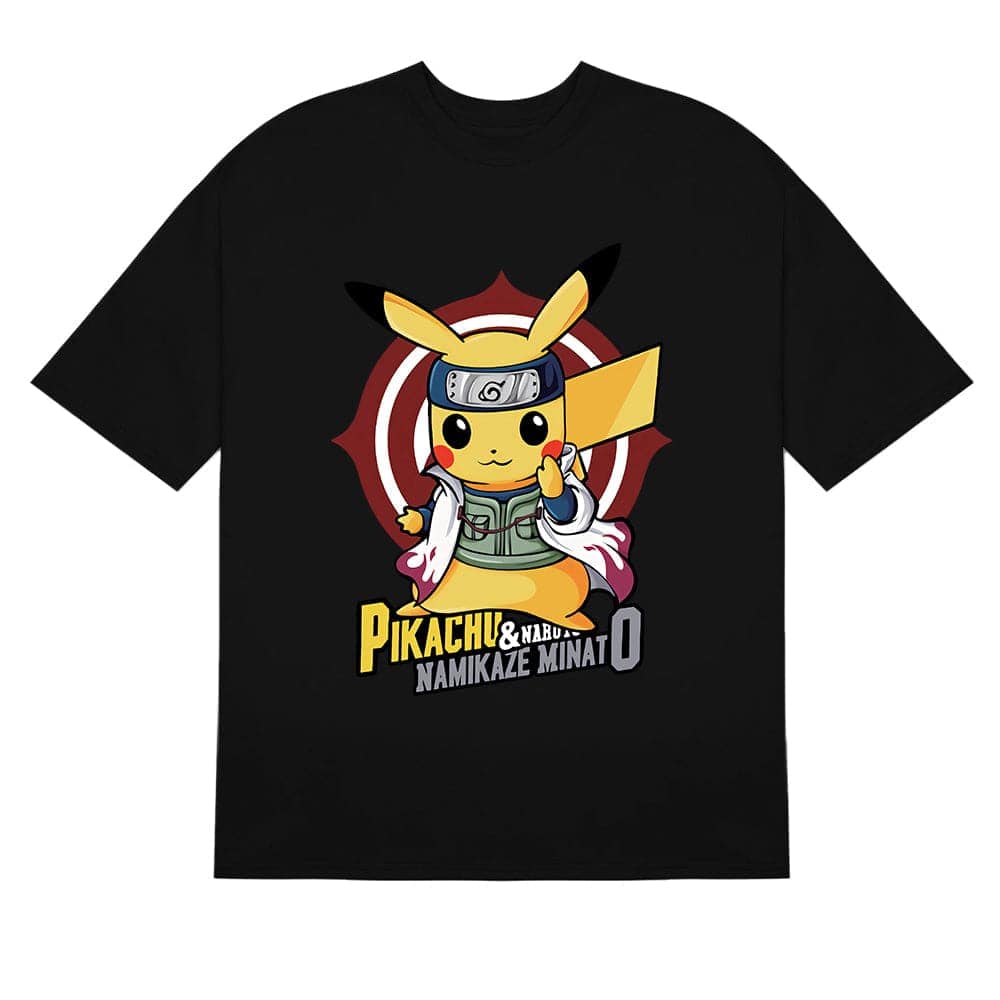 Naruto Shippuden Pikachu Minato Crossover Graphic T - Shirt - Anime Mashup Apparel - Seakoff