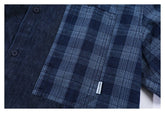 Plaid Patchwork Denim Chambray Shirt on Sale - Men&