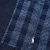 Plaid Patchwork Denim Chambray Shirt on Sale - Men&
