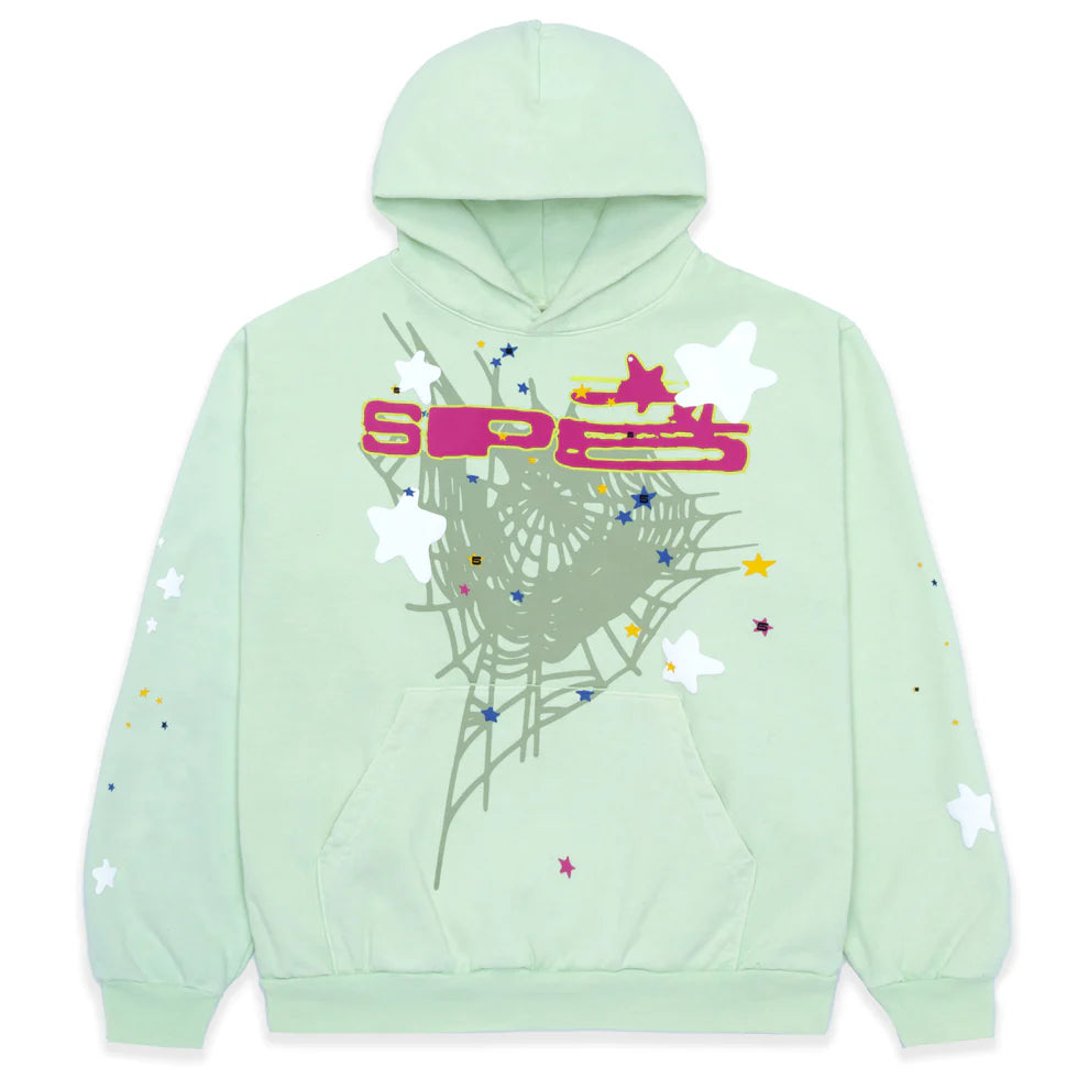 Sp5der “Mint Star Web” Hoodie 440GSM – Mint Green Oversized
