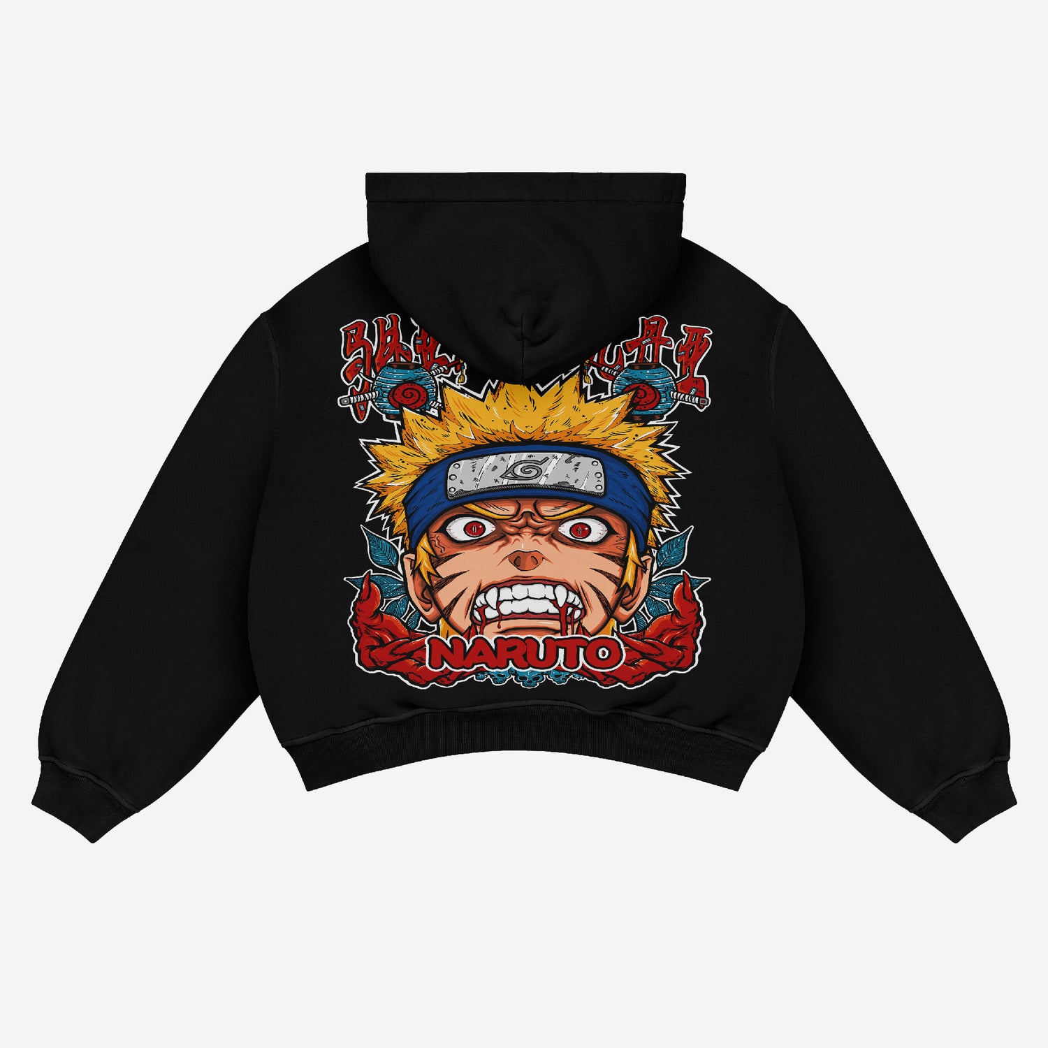 The Naruto Intense Mode Anime Hoodie by Naruto features a striking illustration of Naruto Uzumaki with spiky yellow hair and headband, capturing his fierce expression beneath the bold "Naruto" print. Designed for premium comfort, it&