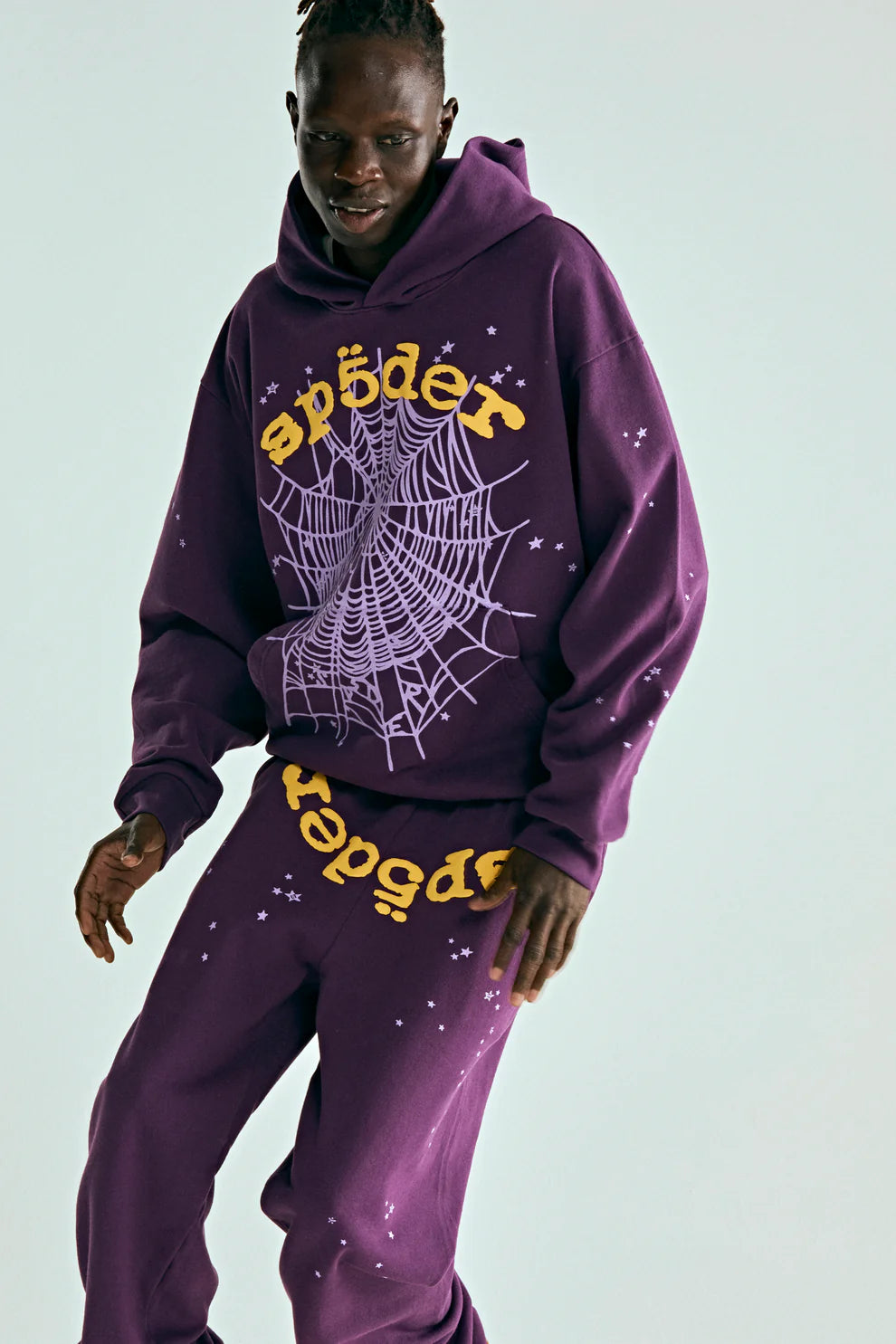 Sp5der Web Hoodie – Deep Purple & Yellow 440GSM Heavyweight Oversized Streetwear Pullover