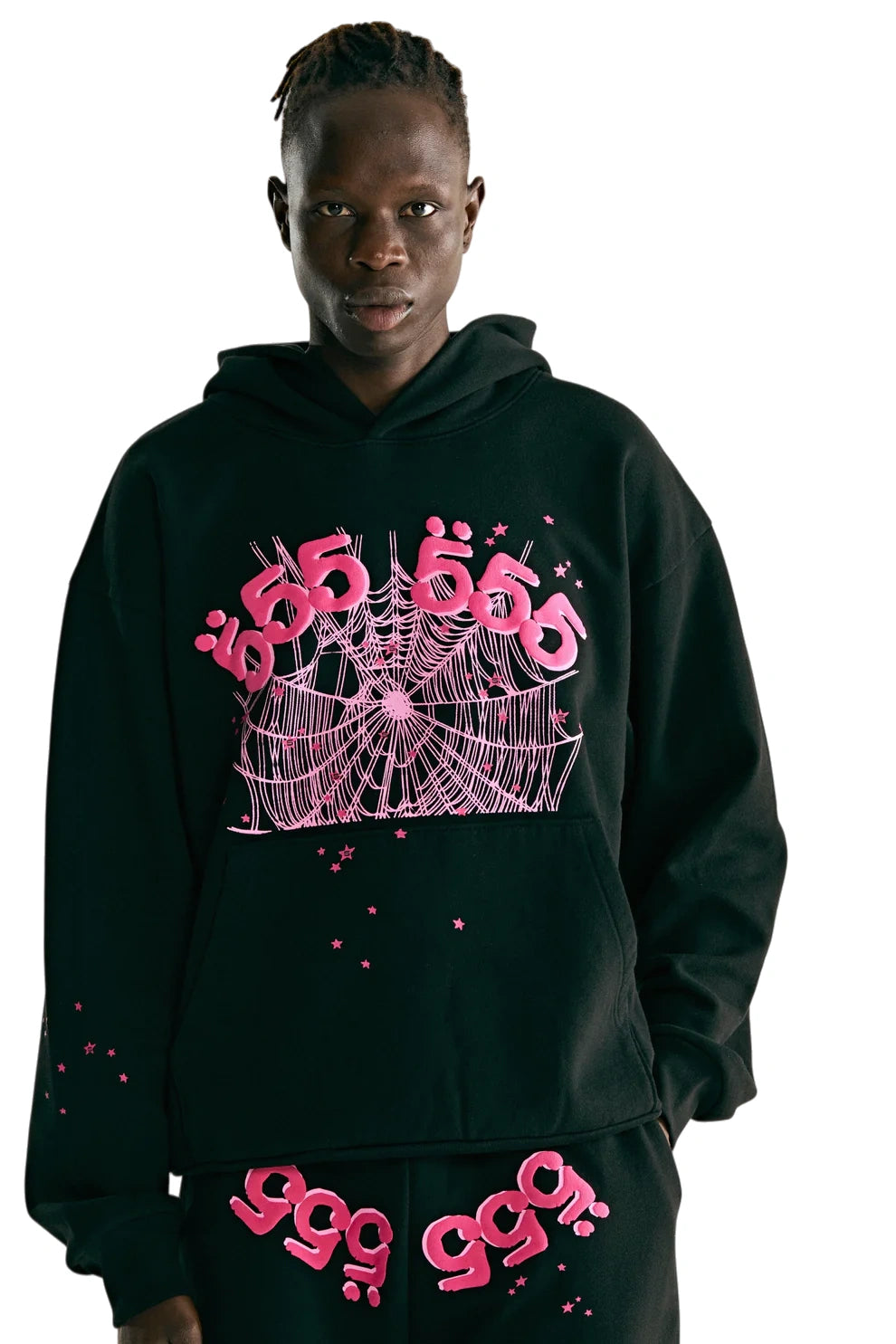 Sp5der 555 Hoodie – Black & Pink Web 440GSM Heavyweight Streetwear Pullover