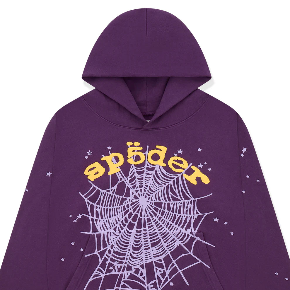 Sp5der Web Hoodie – Deep Purple & Yellow 440GSM Heavyweight Oversized Streetwear Pullover