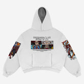 The Seakoff One Piece Hoodie, styled with Uta and Luffy illustrations in vibrant anime graphics on the sleeves and back, is crafted from 360 GSM cotton. Its streetwear flair showcases three characters in separate panels with stylized text—a must-have for any anime wardrobe.