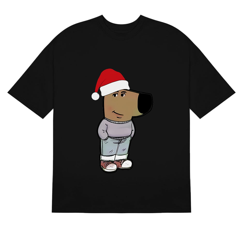 The Holiday Chill Guy T-Shirt by Chill Guy features a cartoon character with a dog&