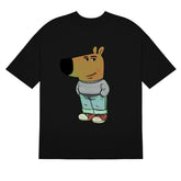 The Classic Chill Guy T-Shirt from Chill Guy features a streetwear-inspired cartoon character with animal traits. Wearing a gray sweater, blue jeans, and red shoes, this internet meme icon is brought to life on your favorite black or white tee.