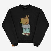 Get cozy with the Classic Chill Guy Sweatshirt by Chill Guy, a viral meme-inspired pullover available in black or white. This cotton fleece-lined sweatshirt features a cartoon character with a large nose, wearing a gray sweater, blue pants, and brown shoes. It includes ribbed cuffs and hems.
