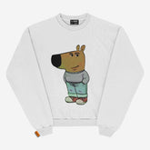 The Classic Chill Guy Sweatshirt by Chill Guy is ideal for meme lovers, showcasing a cartoon animal with a large oval nose in gray and blue attire. Available in white and black, this fleece-lined cotton pullover combines cozy comfort with viral style.