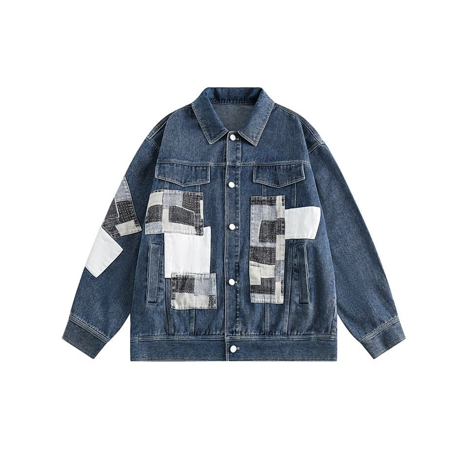 Unique Patchwork Denim Chambray Jacket on Sale - Men&