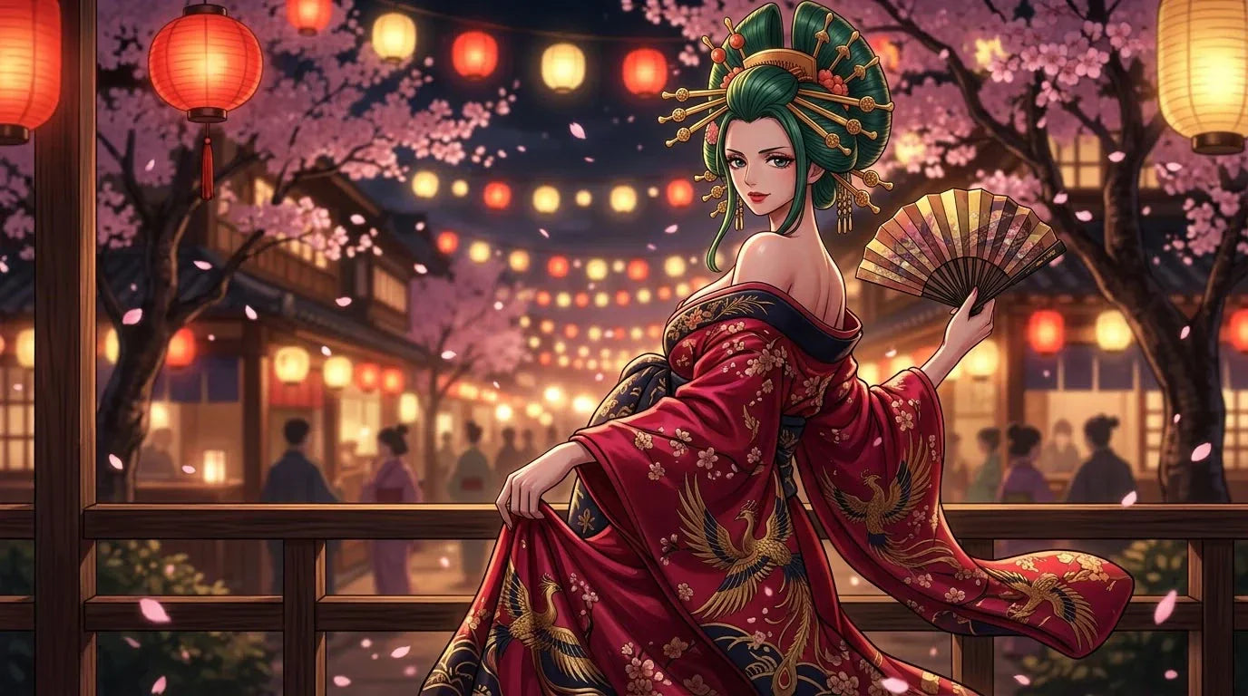 Kozuki Hiyori as Komurasaki in One Piece wearing an elegant kimono in Wano Country