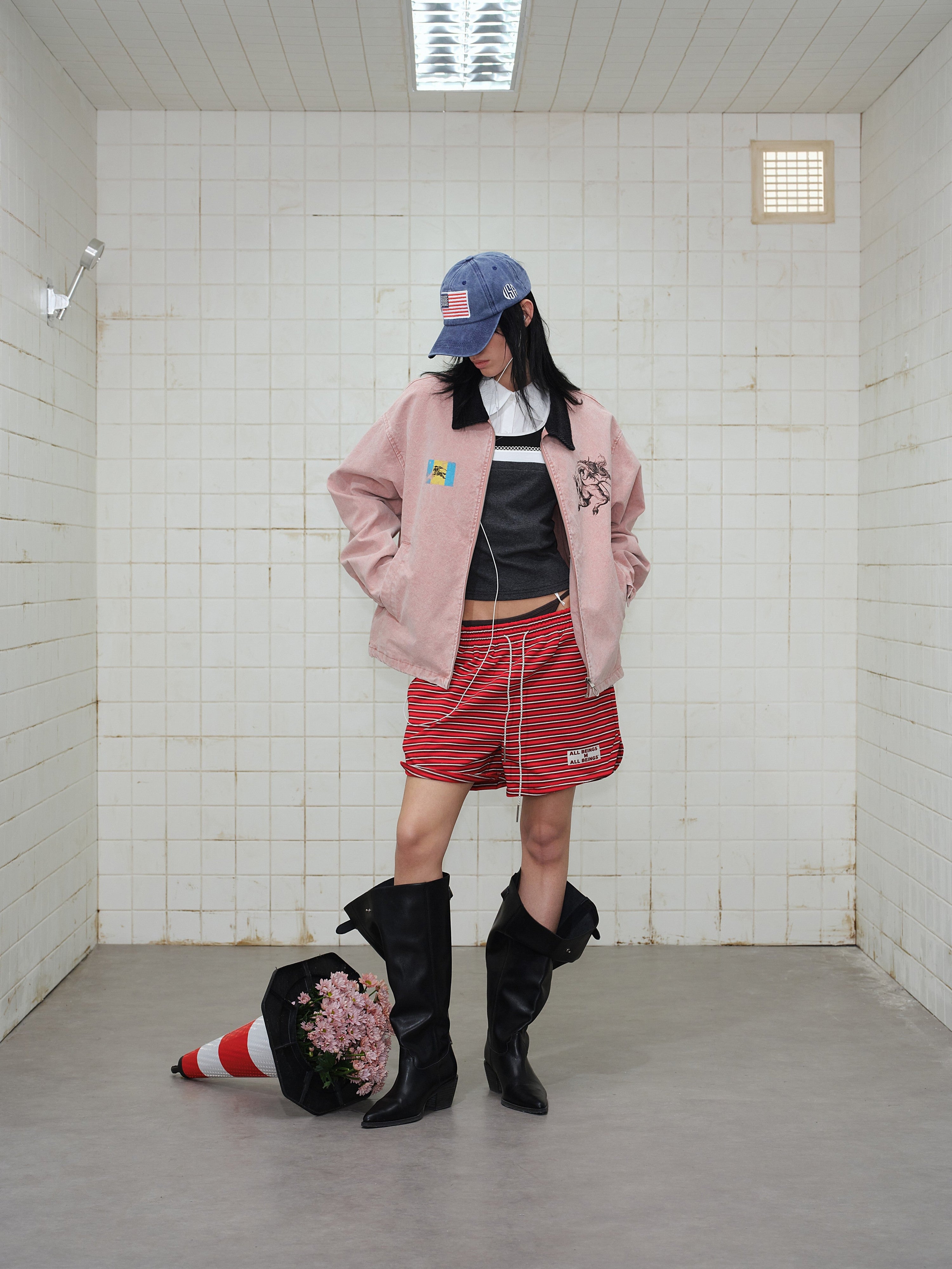 Omirad Washed Zip-Up Jacket | Corduroy Collar Streetwear