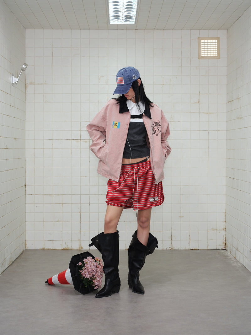 Omirad Washed Zip-Up Jacket | Corduroy Collar Streetwear