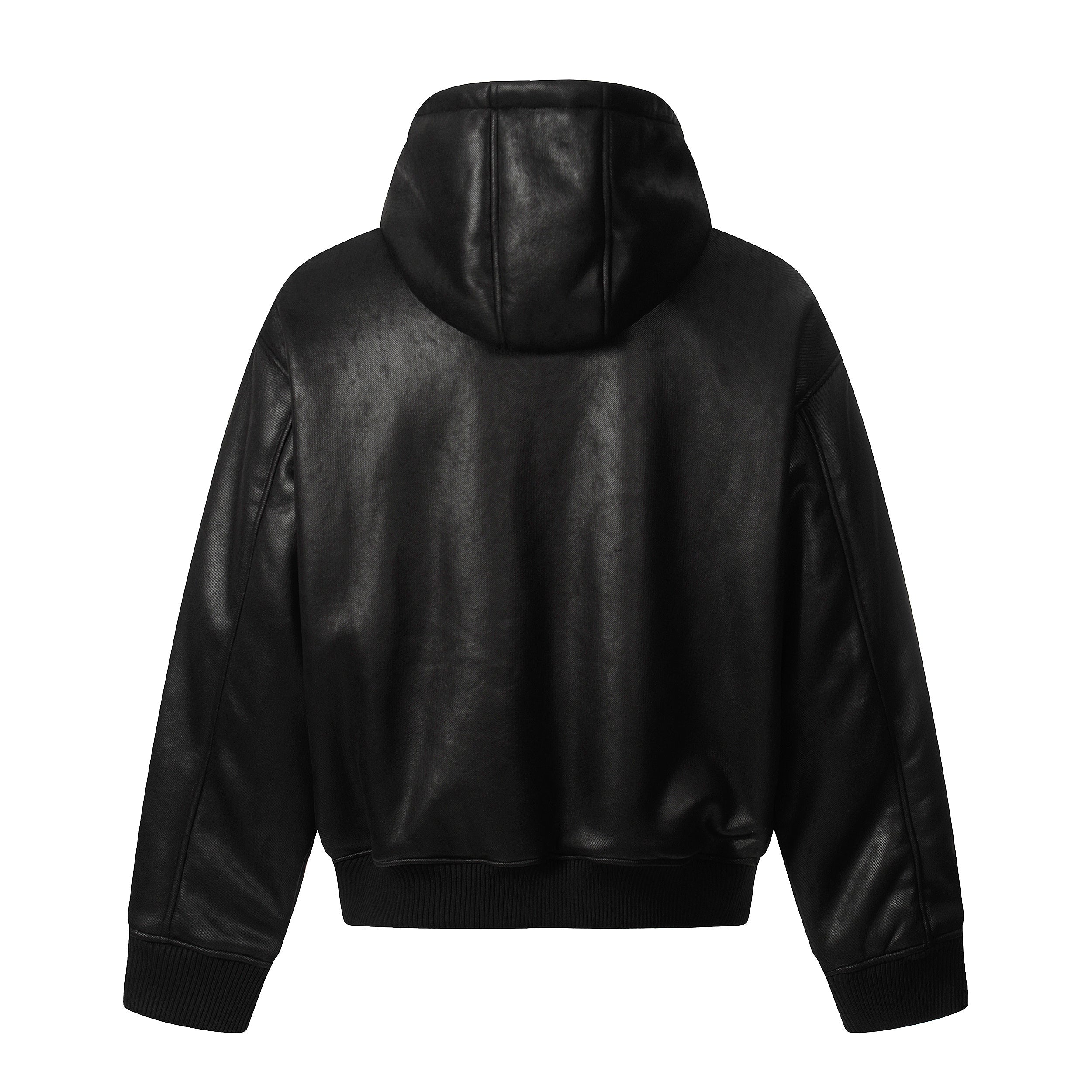 Omirad Badge PU Leather Hooded Varsity Jacket