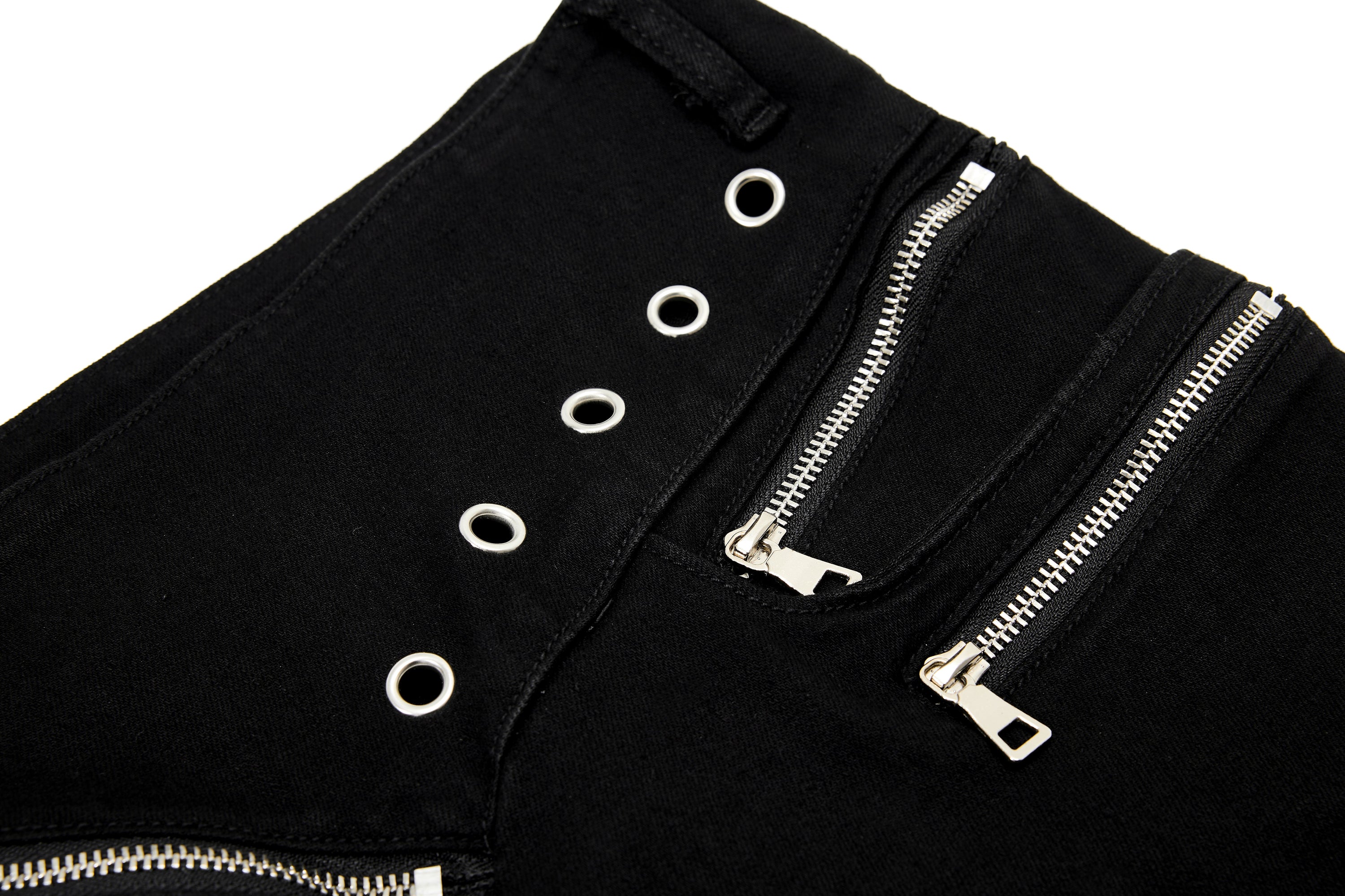 Asymmetrical Zipper Detail Wide-Leg Flared Pants | Black