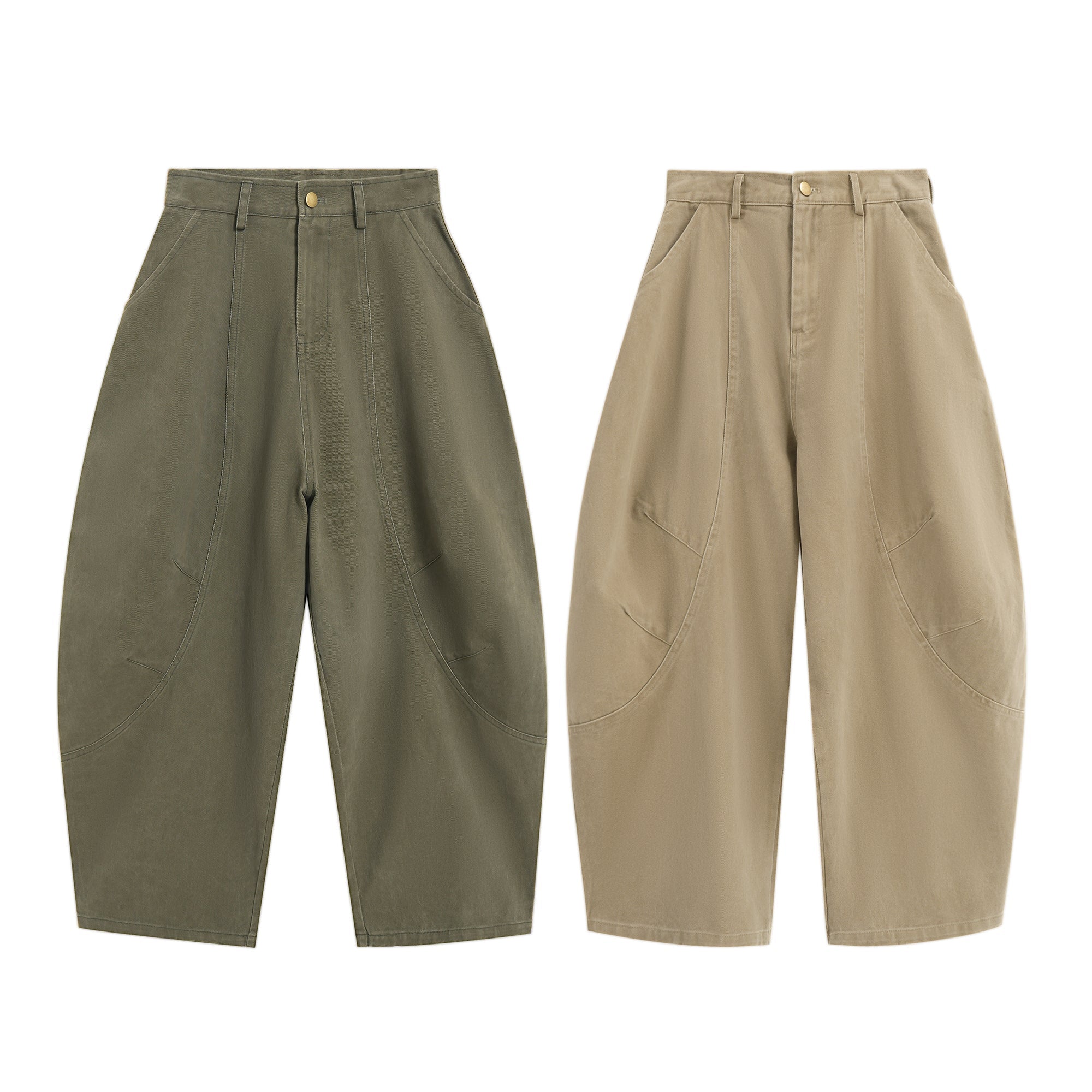 Curved-Cut Barrel Leg Pants | Heavyweight Cotton Trousers