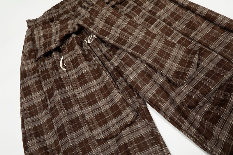 Omirad Brown Plaid Wide-Leg Pants | Streetwear Cargo Style