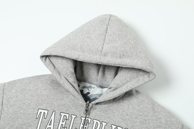 Reversible Camo Varsity Hoodie Jacket | TAELEPLUS Logo