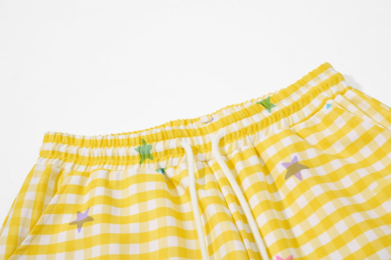 Pastel Gingham Balloon Pants | Y2K Wide-Leg Star Print