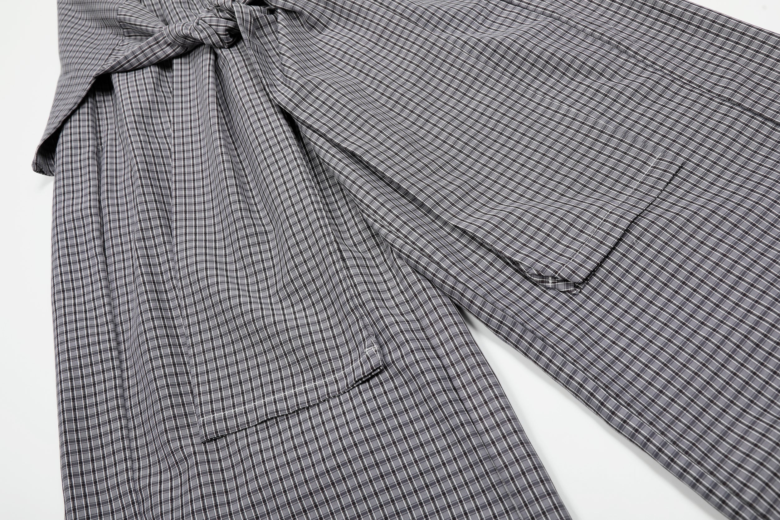 Tie-Front Checked Wide-Leg Pants | Fold-Over Waistband