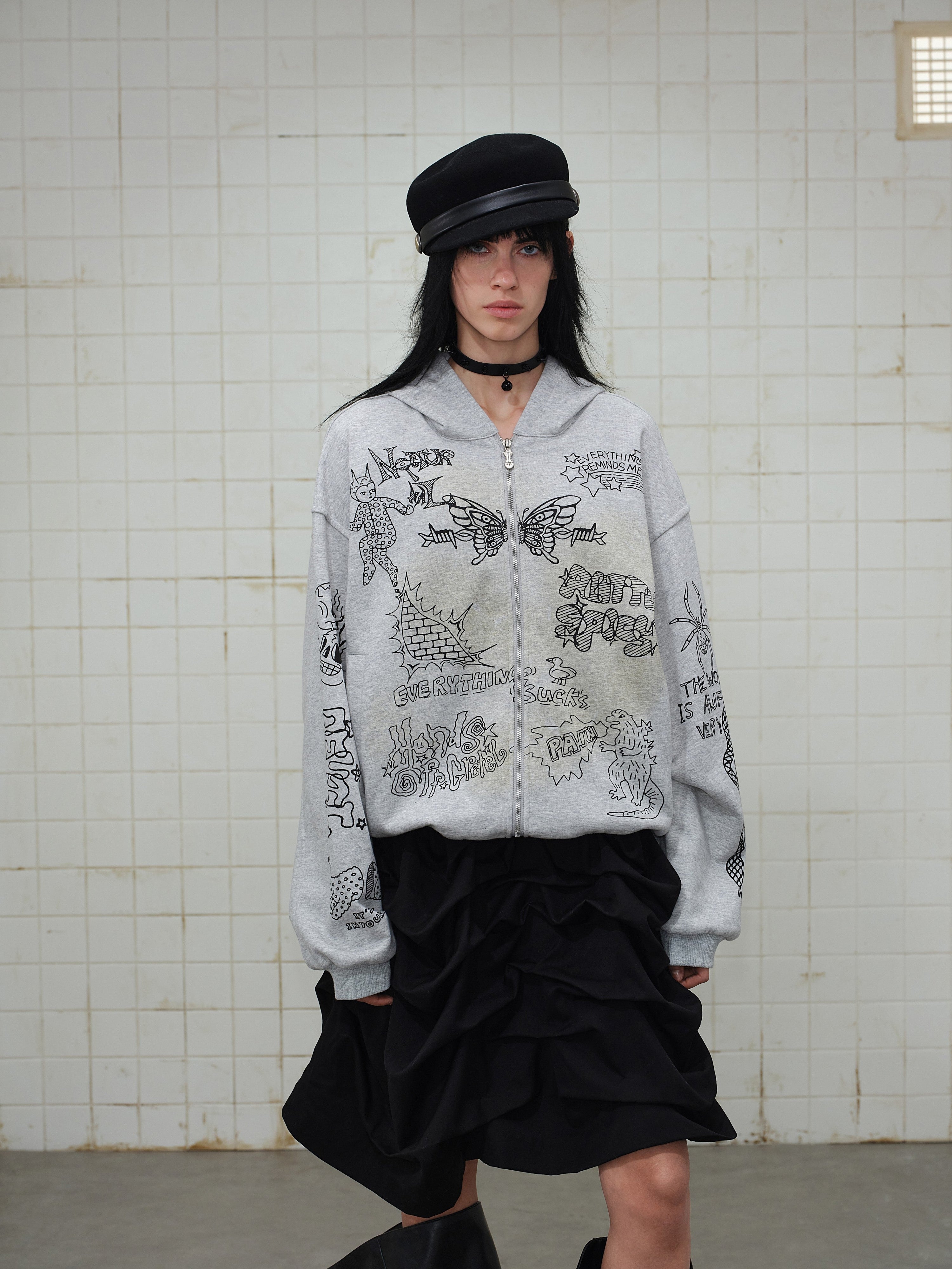 Omirad Doodle Graphic Zip Hoodie | Streetwear Statement