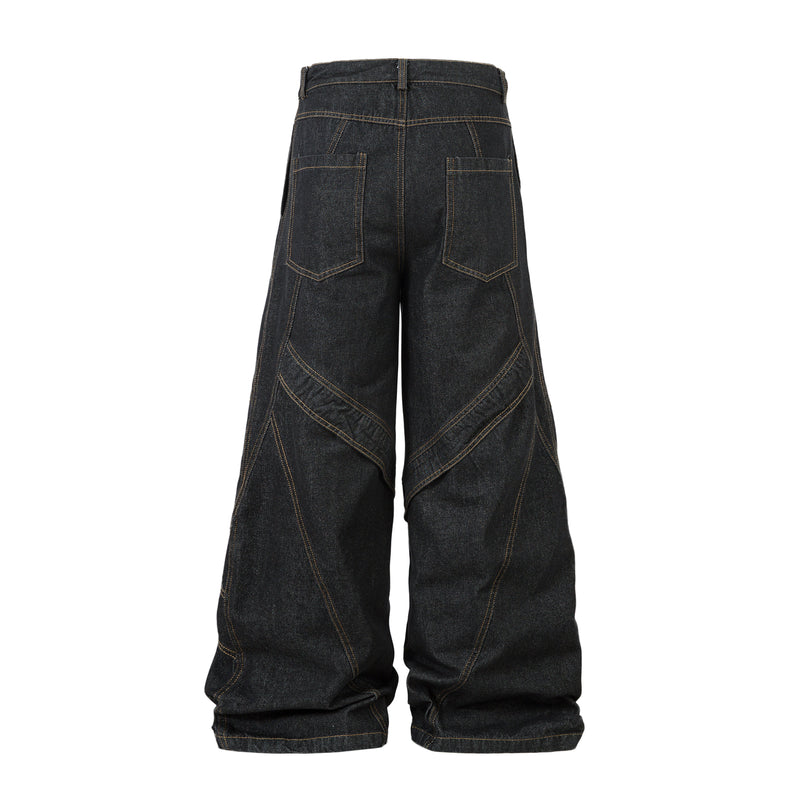 Multi-Panel Wide-Leg Denim Pants with Contrast Stitching