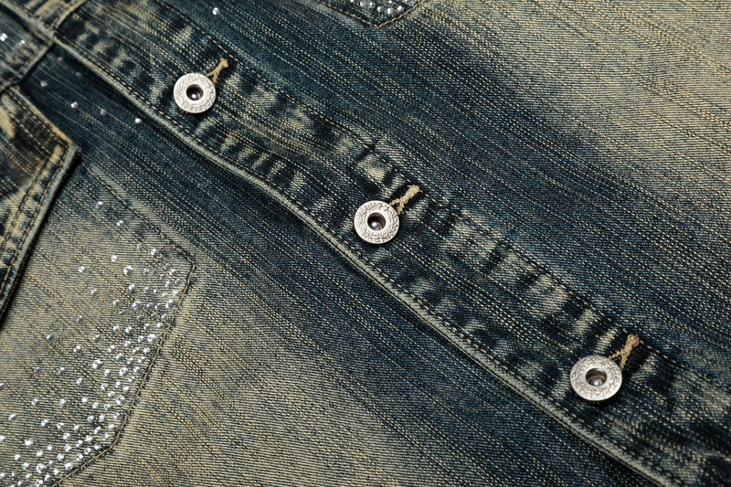 Rhinestone Gradient Denim Jacket | Vintage Wash Street Glam