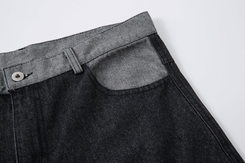 Omirad Contrast Pocket Wide-Leg Jeans | Black Denim