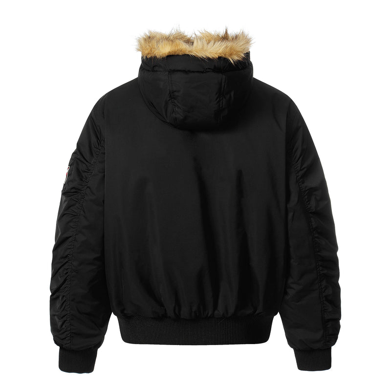 Faux-Fur Hooded Bomber Jacket | Military Streetwear