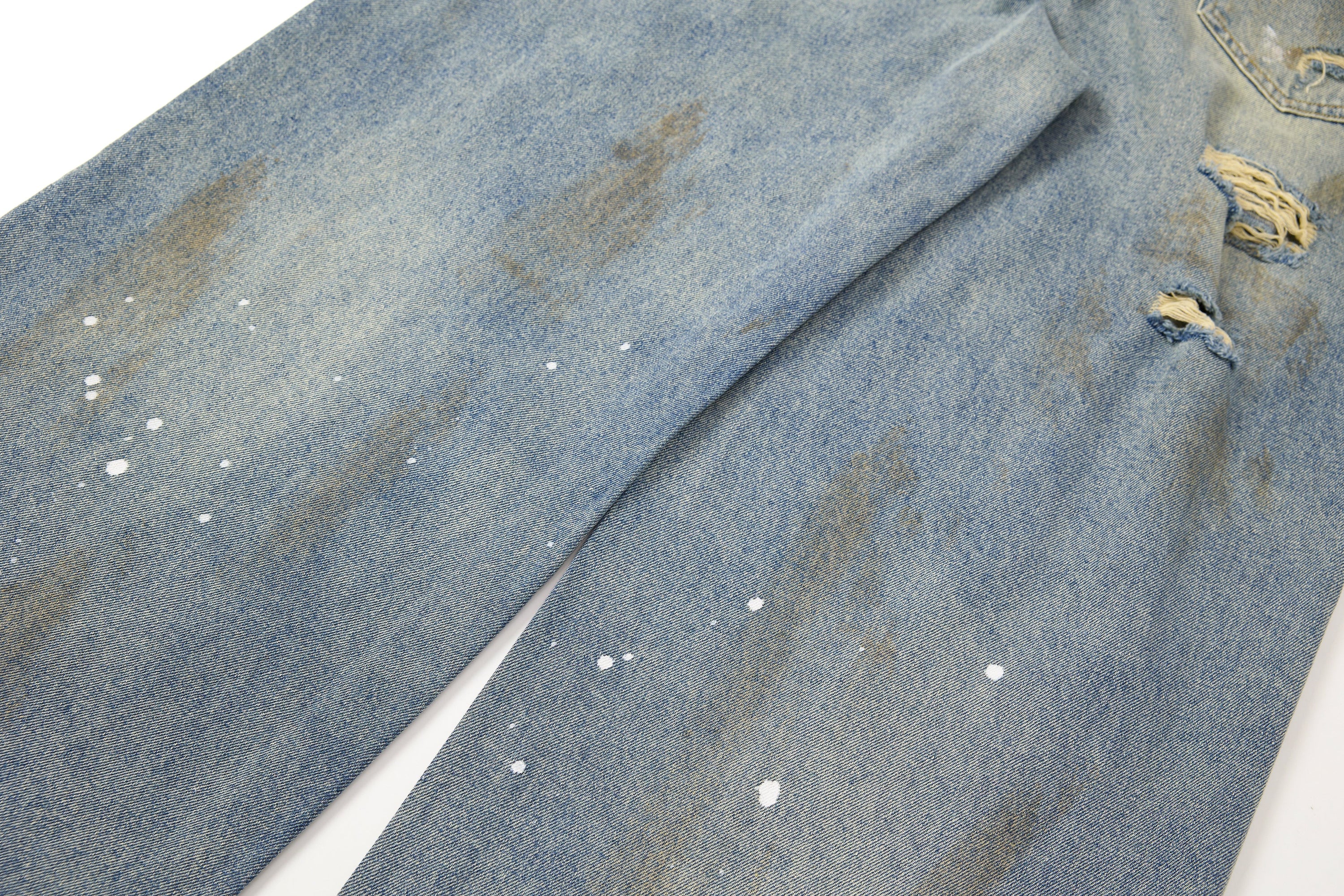 Omirad Distressed Vintage Washed Wide-Leg Denim Pants