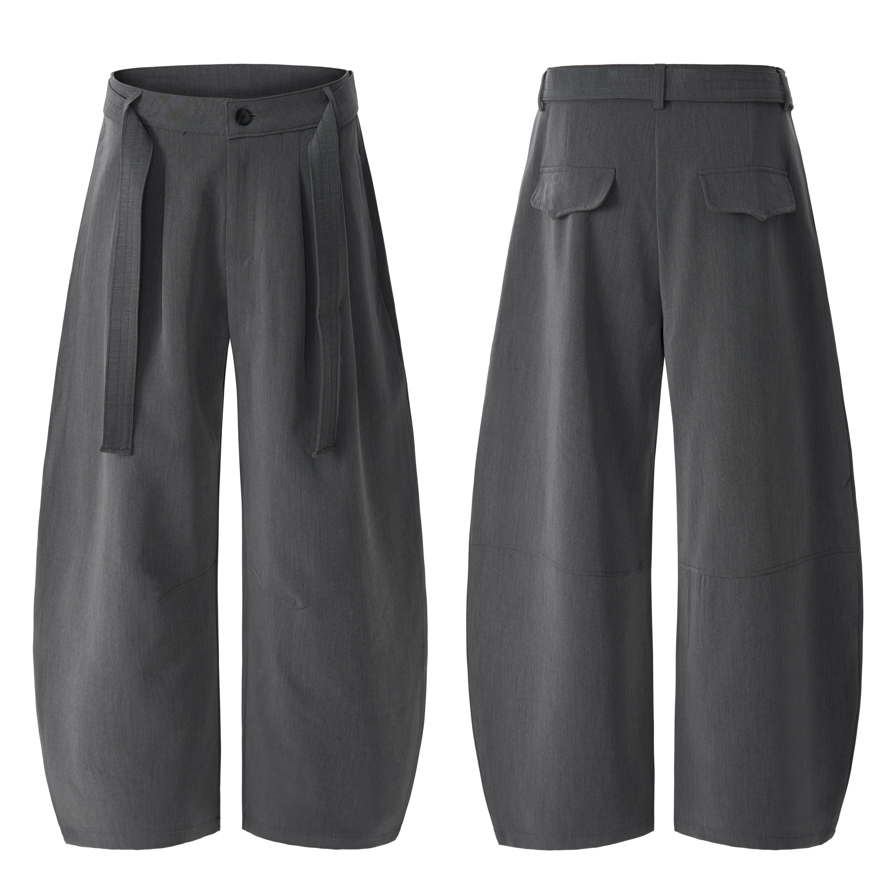 Structured Belted Barrel-Leg Pleated Pants | Omirad