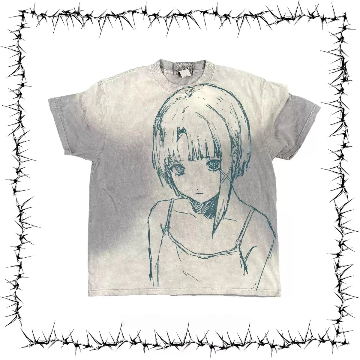 Vintage Washed Anime Girl Sketch Oversized Graphic T-Shirt
