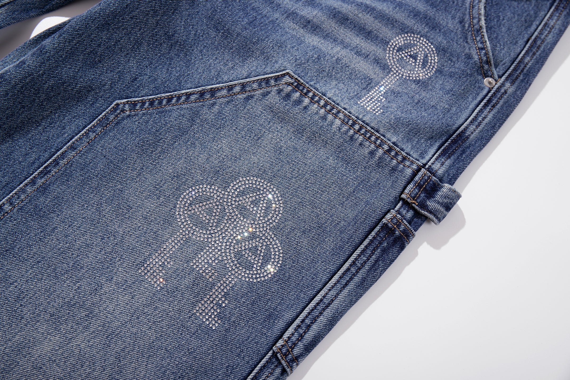 Omirad Rhinestone Utility Wide-Leg Carpenter Jeans