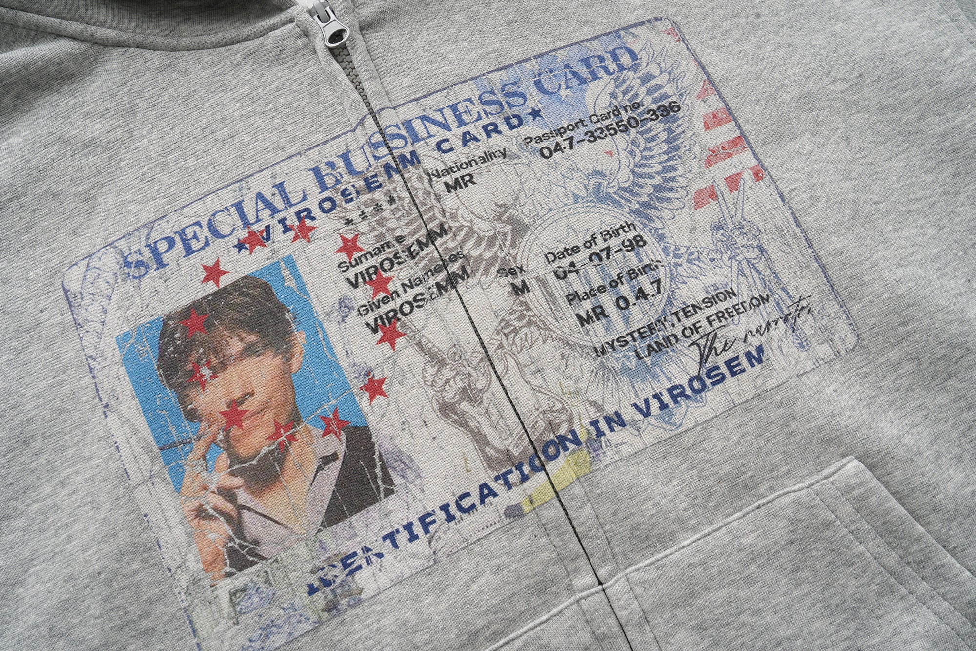 Omirad Business Card Graphic Zip Hoodie | Heather Grey
