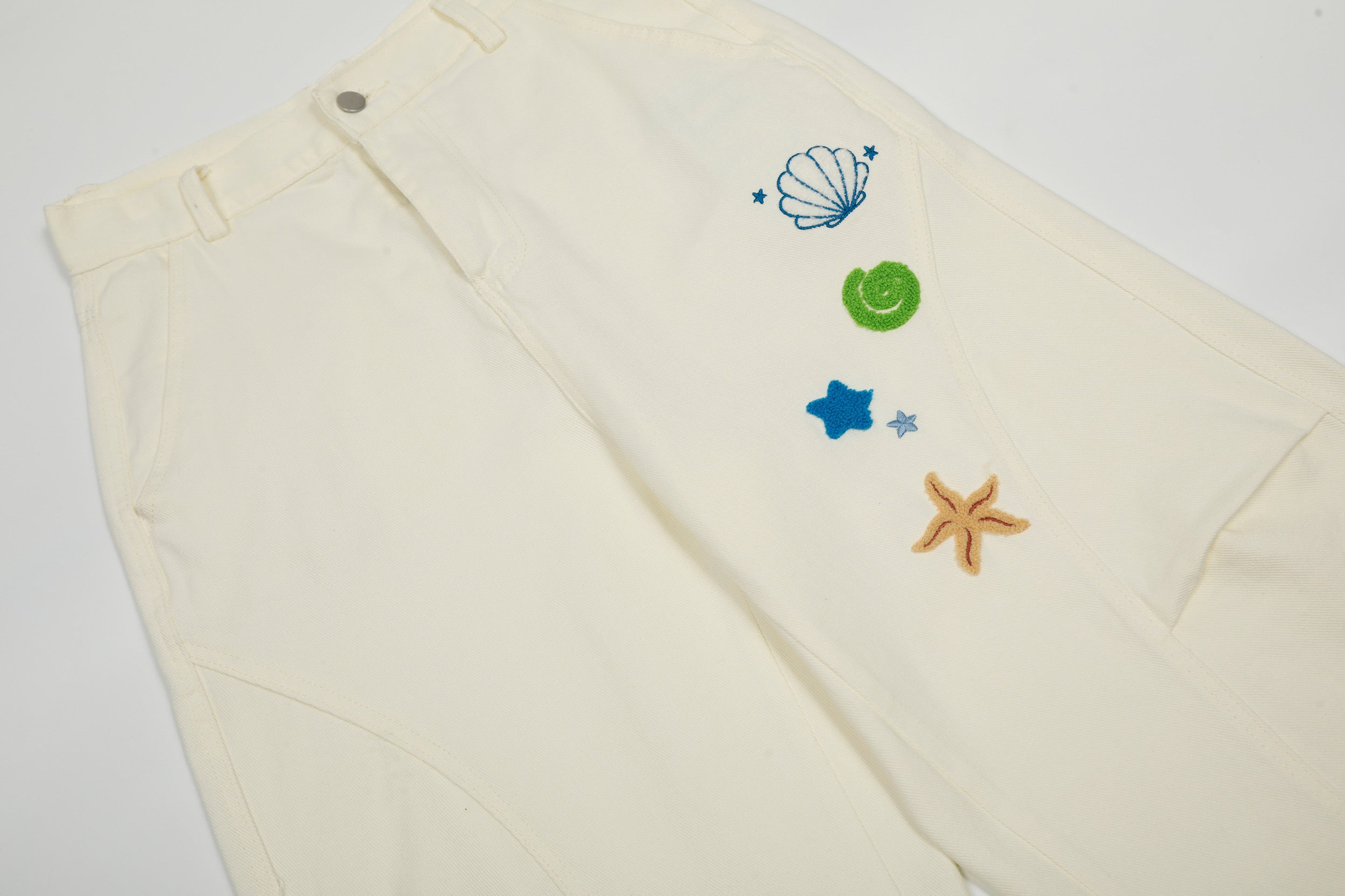 Sea Shell Embroidered Wide-Leg Cargo Pants | Coastal Streetwear