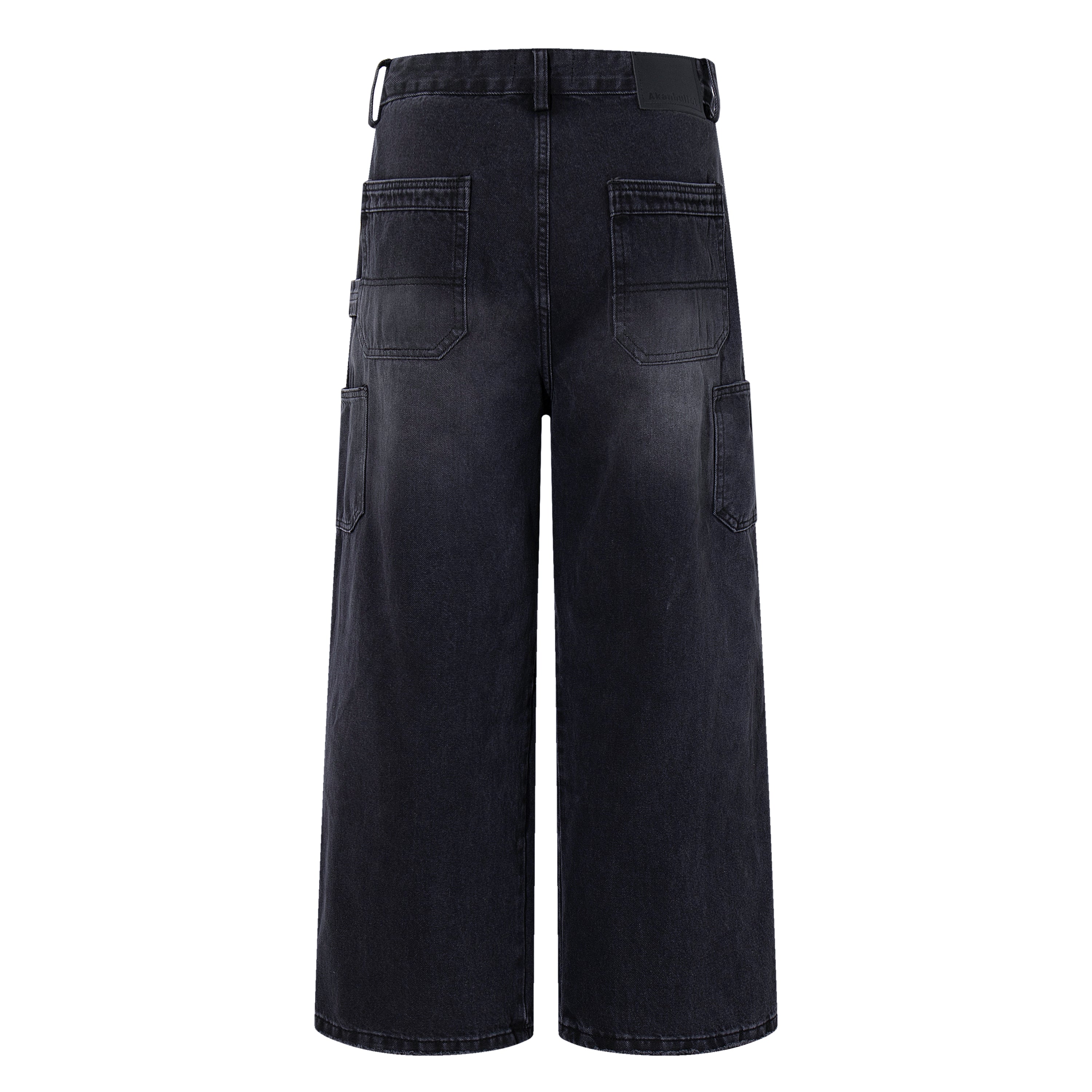 Floral Embroidered Wide-Leg Carpenter Jeans | Washed Black